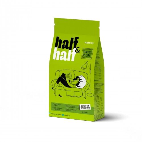 Сухий корм Half&Half для котів із чутливим травленням з індичкою