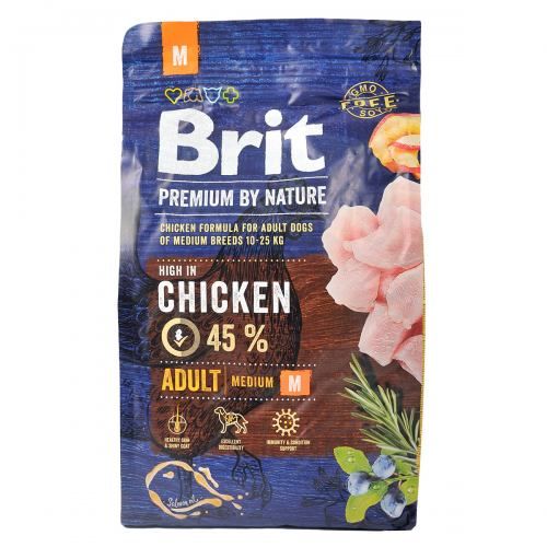 Сухий корм Brit Premium Dog Adult M для дорослих собак середніх порід з куркою 1 кг