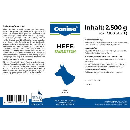 Вітаміни Canina Hefe для собак дріжджові таблетки з ензимами 2500 г (3100 табл)