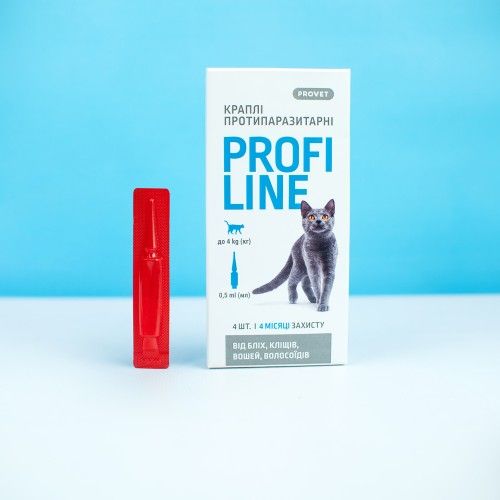 Краплі Provet Profiline для котів до 4 кг 4 піпетки по 0,5 мл (інсектоакарицид)