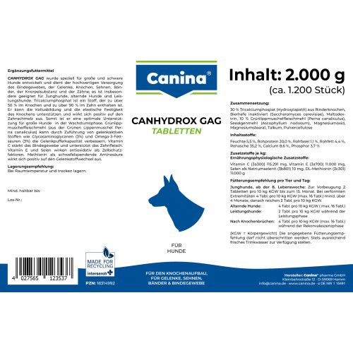 Вітаміни Canina Canhydrox GAG для собак при проблемах з суглобами та м'язами 2 кг (1200 таб)