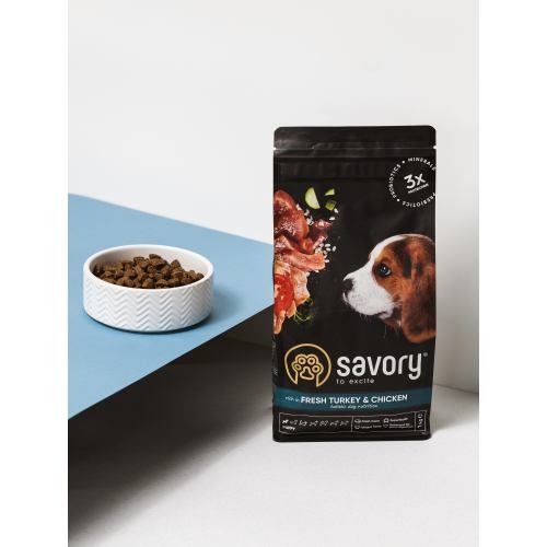 Сухий корм Savory Puppy для цуценят усіх порід зі свіжою індичкою і куркою
