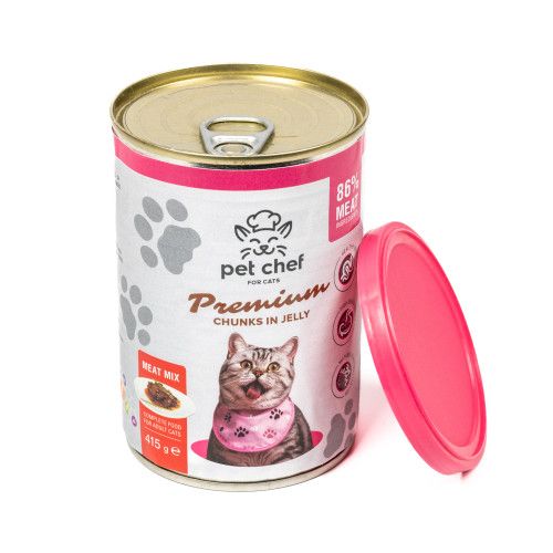 Вологий корм для дорослих котів Pet Chef шматочки в желе М'ясний мікс 1000 г