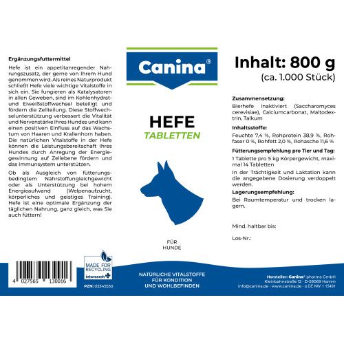 Вітаміни Canina Hefe для собак дріжджові таблетки з ензимами 800 г (992 табл)