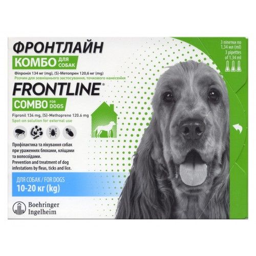 Краплі на холку Boehringer Ingelheim Frontline Combo для собак від 10 до 20 кг 3 піпетки