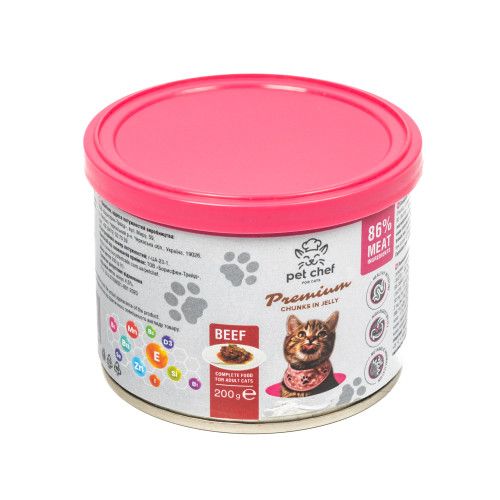 Корм влажный для взрослых кошек Pet Chef кусочки в желе с говядиной