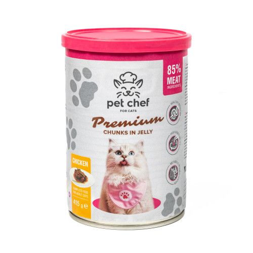 Вологий корм для дорослих котів Pet Chef шматочки в желе з куркою 1000 г