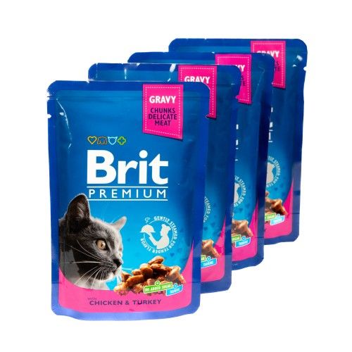 Набір паучів "3+1"  Brit Premium Chicken & Turkey з куркою та індичкою 4х100г