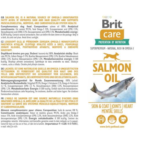 Витамины Brit Care Лососевое масло для собак, 1 л