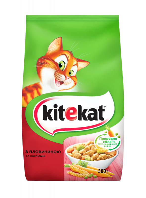 Сухий корм для котів  Kitekat Яловичина з овочами 300 г