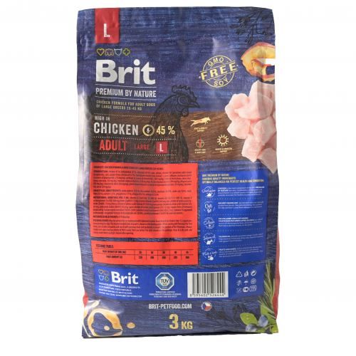 Сухий корм Brit Premium Dog Adult L для дорослих собак великих порід з куркою 3 кг