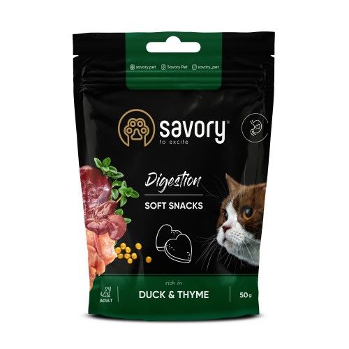 М'які ласощі Savory для покращення травлення котів качка з чебрецем 50 г