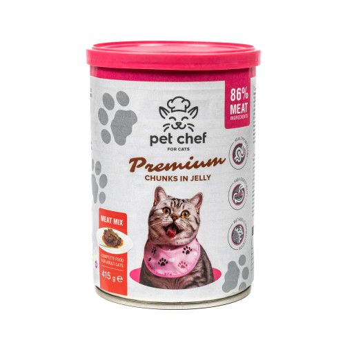 Вологий корм для дорослих котів Pet Chef шматочки в желе М'ясний мікс 1000 г