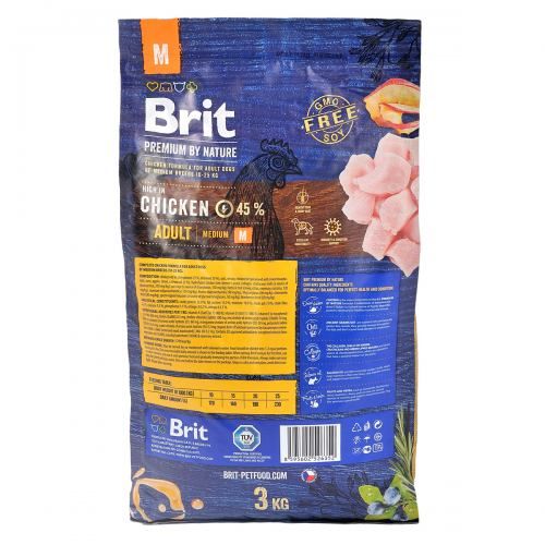 Сухий корм Brit Premium Dog Adult M для дорослих собак середніх порід з куркою 1 кг