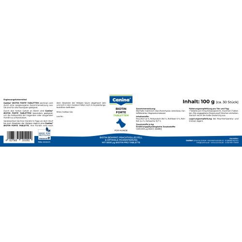 Вітаміни Canina Biotin Forte Tabletten для собак інтенсивний курс для шерсті 100 г (30 табл)