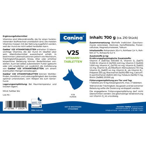 Вітаміни Canina V25 Vitamintabletten для собак полівітамінний комплекс 700 г (210 табл)