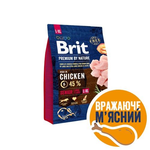 Сухий корм Brit Premium Dog Senior L+XL для старіючих собак великих порід з куркою 3 кг