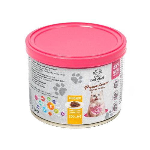 Вологий корм для дорослих котів Pet Chef шматочки в желе з куркою 1000 г