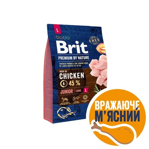 Сухий корм Brit Premium Dog Junior L для цуценят та юніорів великих порід з куркою 3 кг
