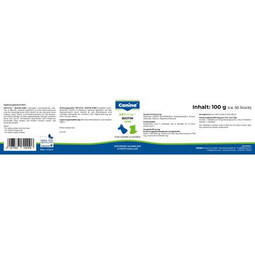 Вітаміни Canina Petvital Biotin-Tabs для вибагливих собак і котів 100 г (50 табл)