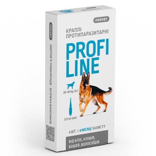 Краплі Provet Profiline для собак 20-40 кг 4 піпетки по 3,0 мл (інсектоакарицид)