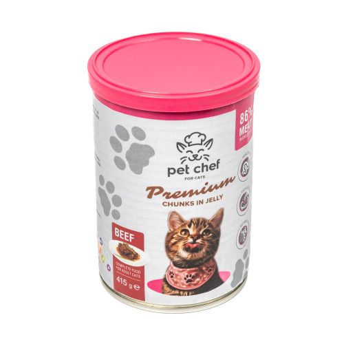 Вологий корм для дорослих котів Pet Chef шматочки в желе з яловичиною 1000 г