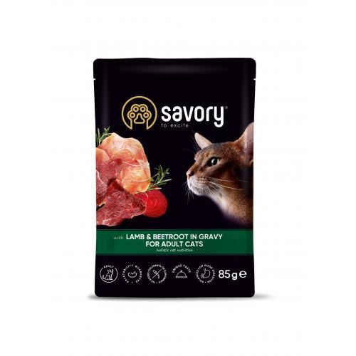 Вологий корм Savory для дорослих котів ягня з буряком у соусі пауч 85 г