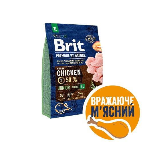 Сухий корм Brit Premium Dog Junior XL для цуценят та юніорів гігантських порід з куркою 3 кг