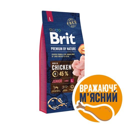 Сухий корм Brit Premium Dog Junior L для цуценят та юніорів великих порід з куркою 3 кг