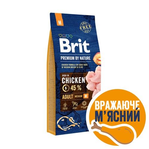 Сухий корм Brit Premium Dog Adult M для дорослих собак середніх порід з куркою 1 кг