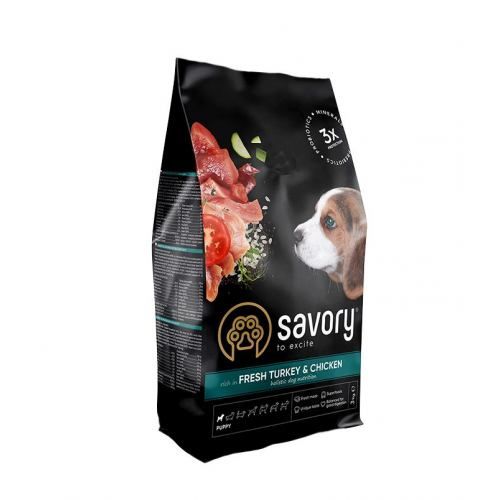 Сухий корм Savory Puppy для цуценят усіх порід зі свіжою індичкою і куркою