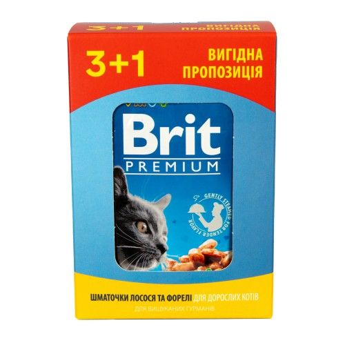 Набір паучів "3+1"  Brit Premium з лососем і фореллю 4 х 100г