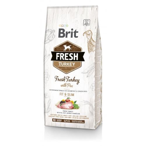 Сухий корм Brit Fresh для дорослих собак із зайвою вагою з індичкою та горохом 12 кг