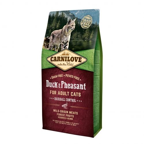Сухой корм для кошек Carnilove  Hairball Control для вывода шерсти у утка и фазан 6 кг
