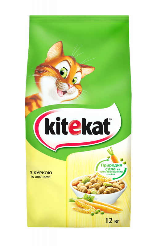 Сухий корм для котів  Kitekat з куркою та овочами 12 кг