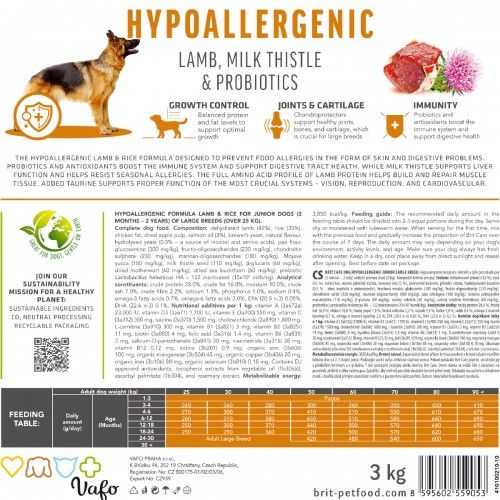 Сухой корм Brit Care Hypoallergenic Junior Large Breed для молодых собак крупных гипоаллергенных пород с ягненком