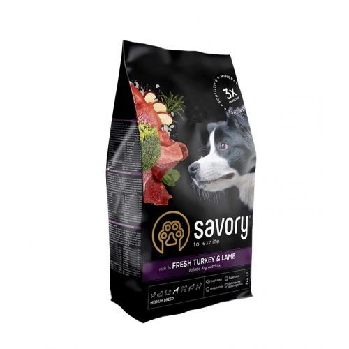 Сухий корм Savory Medium для собак середніх порід зі свіжим ягням та індичкою