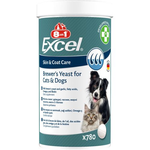 Вітаміни 8in1 Excel Brewers Yeast для собак та котів, пивні дріжджі з часником, для шкіри та шерсті, 780 шт