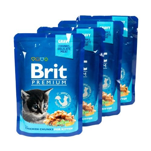 Набір паучів "3+1" для кошенят Brit Premium Chicken Chunks for Kitten з куркою 4х100г