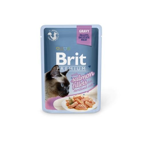 Вологий корм Brit Premium Cat Pouch для стерилізованих котів філе лосося в соусі 85 г