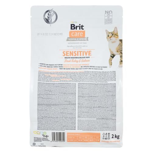 Сухий корм Brit Care Sensitive для котів з чутливим травленням індичка та лосось