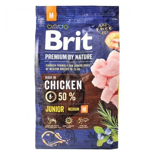 Сухий корм Brit Premium Dog Junior M для цуценят та юніорів середніх порід з куркою 1 кг