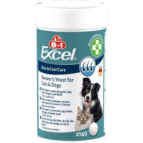 Вітаміни 8in1 Excel Brewers Yeast для собак та котів, пивні дріжджі з часником, для шкіри та шерсті, 140 шт