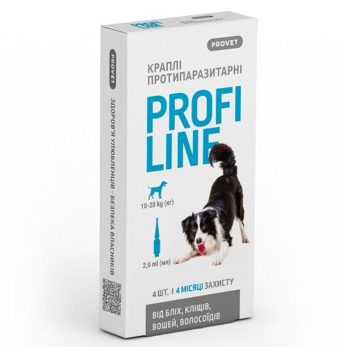 Краплі Provet Profiline для собак 10-20 кг 4 піпетки по 2,0 мл (інсектоакарицид)