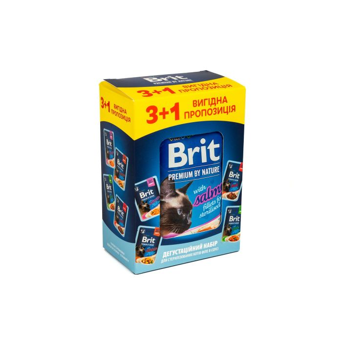 НАБІР Корм вологий Brit Premium Delicate Fillets in Gravy для котів 3+1
