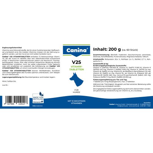 Вітаміни Canina V25 Vitamintabletten для собак полівітамінний комплекс 200 г (60 табл)