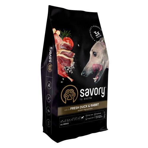 Сухий корм Savory для собак усіх порід зі свіжою качкою й кроликом