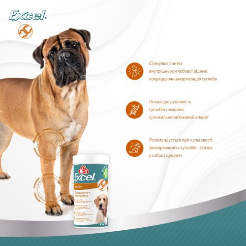Вітаміни 8in1 Excel Glucosamine + MSM для цуценят та дорослих собак, для суглобів, 55 шт