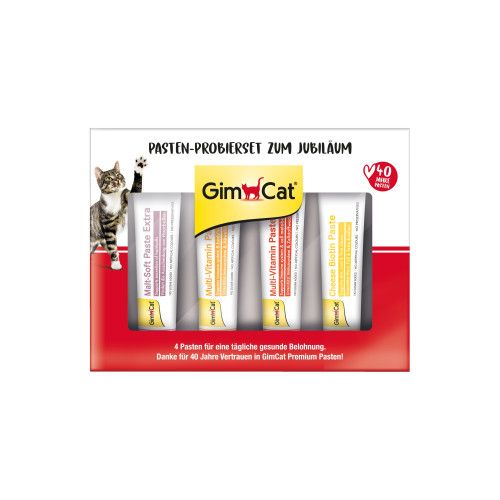Бокс ювілейний з пастами GimCat PASTEN-PROBIERSET ZUM JUBILAUM для котів 60 г (4 шт х 15 г)