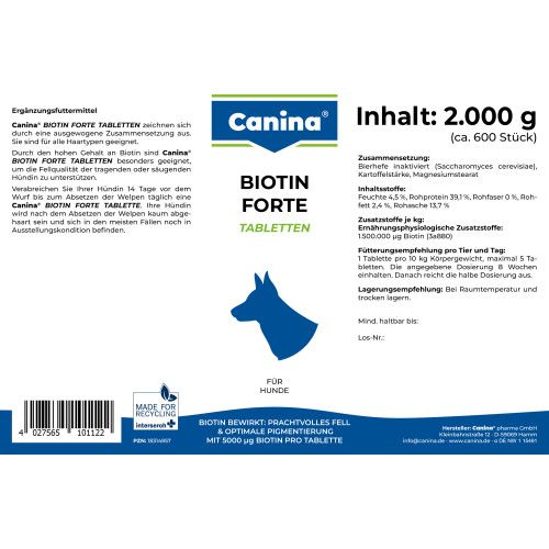 Вітаміни Canina Biotin Forte Tabletten для собак інтенсивний курс для шерсті 2000 г (600 табл)